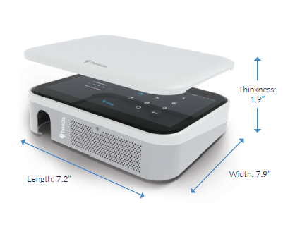 Image of monitor at 7.2-inches in length, 7.9-iches in width and 1.9-inches in thickness.