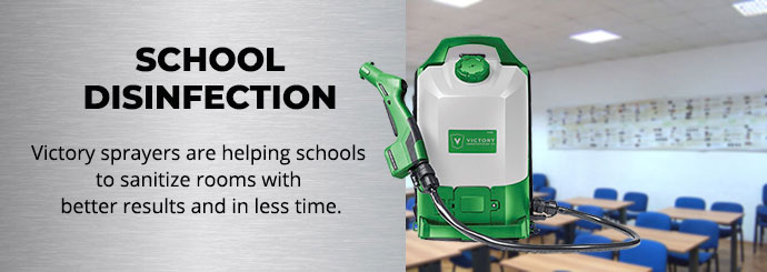 Victory sprayers are helping schools to sanitize rooms with better results and in less time.